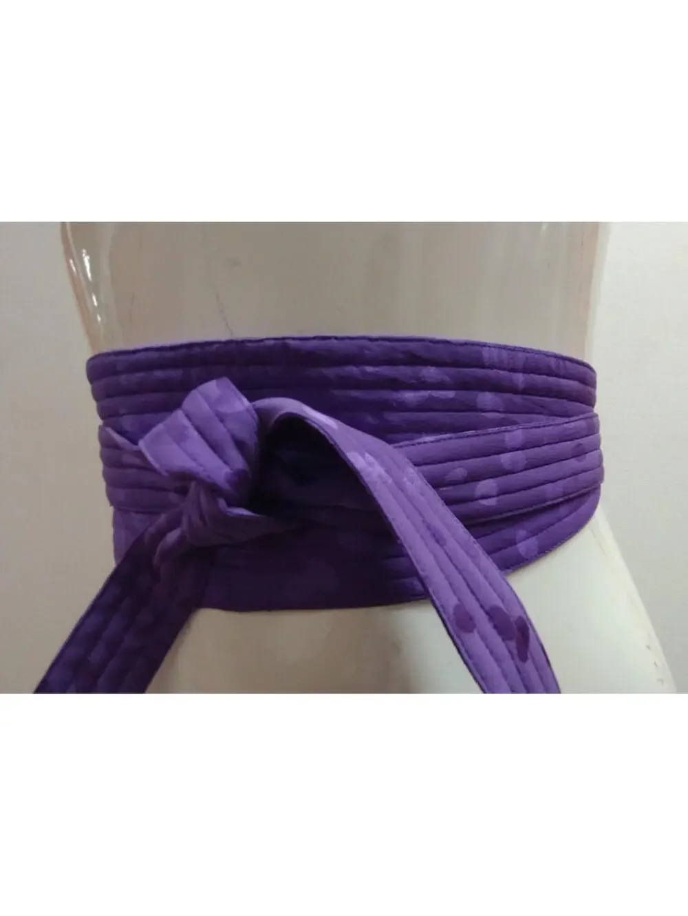 Vintage Jacquard Lavender Purple Lilac Silk Obi Belt Wrap Hgh Waist DIsco Chic